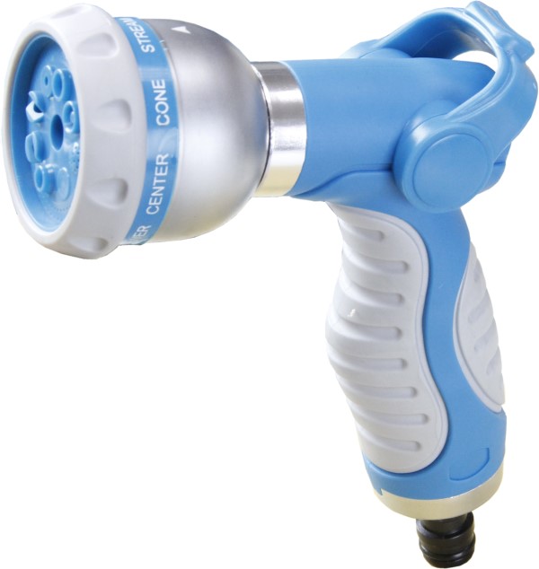 Thumb control 8 pattern hose nozzel